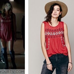 Free People Red Reckless Abandon Embroidered Tank Top XS